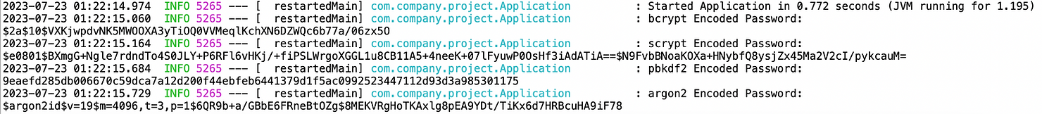 Result of sample KDF code using spring-security-crypto