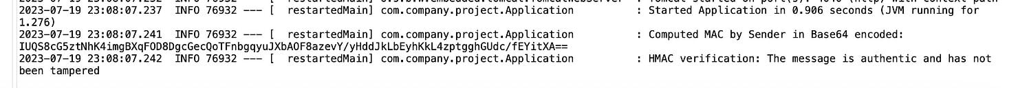 Log output of the above sample bouncy castle code